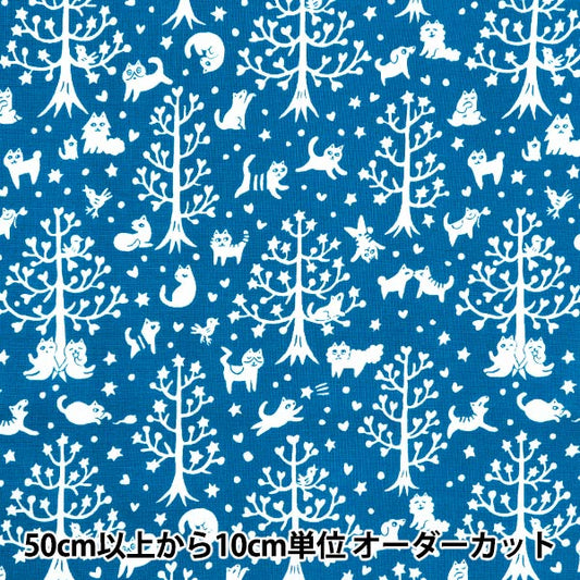 [From quantity 5] Fabric 『Sheeting Cat Forest Blue AI-FOCA-BL"