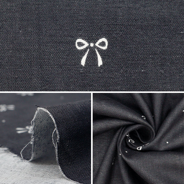 [From quantity 5] Fabric 『double gauze RibbonPattern charcoal WGPPR-CH"