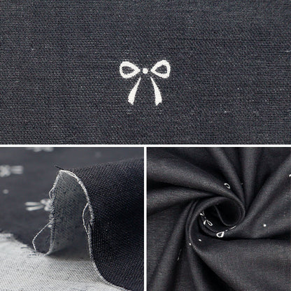 [From quantity 5] Fabric 『double gauze RibbonPattern charcoal WGPPR-CH"
