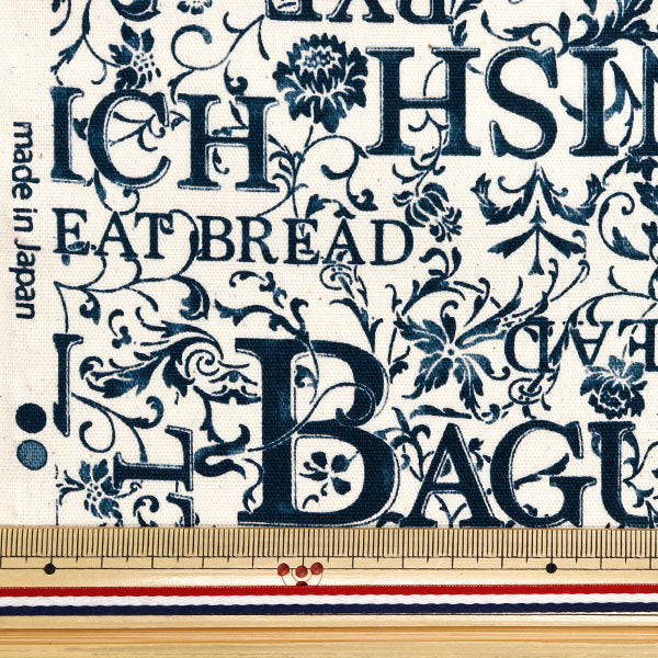 [Quantity starting from 5] Fabric 『Oxford Flower Letter Bread Kinari x Navy YZ1019-B"