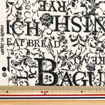 [Quantity starting from 5] Fabric 『Oxford Flower Letter Bread Kinari x Kuro YZ1019-C"