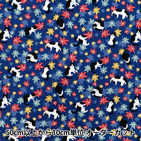 [数量从5开始] 织物 『板材织物 hachifure猫秋叶蓝色yz55902-1e"