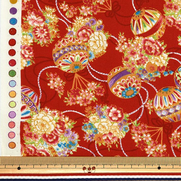 [From quantity 5] Fabric "Yusai Ichifu Sherting Hana Temari Aka YUZ-914-1" 【Yuzawayaoriginal】