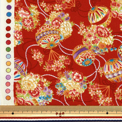 [From quantity 5] Fabric "Yusai Ichifu Sherting Hana Temari Aka YUZ-914-1" 【Yuzawayaoriginal】