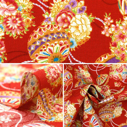 [From quantity 5] Fabric "Yusai Ichifu Sherting Hana Temari Aka YUZ-914-1" 【Yuzawayaoriginal】