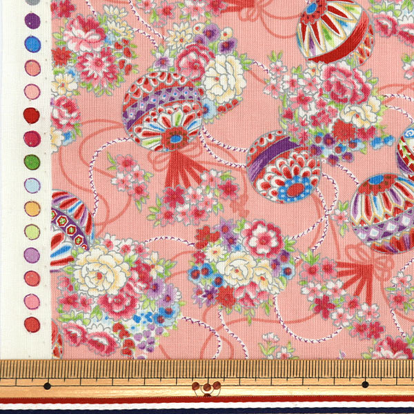 [From quantity 5] Fabric "Yusai Ichifu Sherting Hana Temari Pink YUZ-914-2" 【Yuzawayaoriginal】
