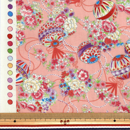 [From quantity 5] Fabric "Yusai Ichifu Sherting Hana Temari Pink YUZ-914-2" 【Yuzawayaoriginal】