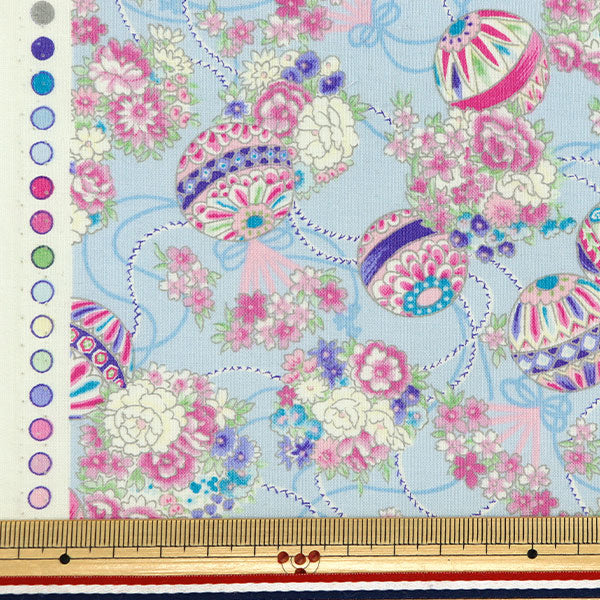 [From quantity 5] Fabric "Yusai Ichifu Sherting Flowers Temari Mizuiro YUZ-914-4" 【Yuzawayaoriginal】