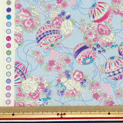 [From quantity 5] Fabric "Yusai Ichifu Sherting Flowers Temari Mizuiro YUZ-914-4" 【Yuzawayaoriginal】