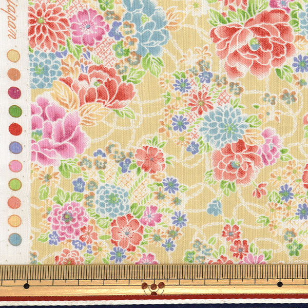 [From quantity 5] Fabric "Yusai Ichifu Sherting Botan Kiiro YUZ-915-4" 【Yuzawayaoriginal】