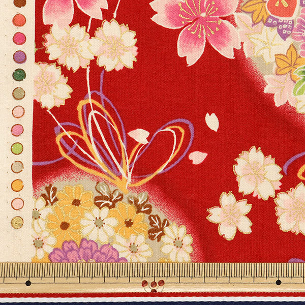 [From quantity 5] Fabric "Yusai Ichifu Sherting Sakuragiku Ban Red Aka YUZ-916-2" 【Yuzawayaoriginal】