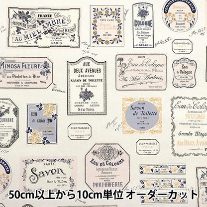 [Quantity starting from 5] Fabric 『Sheeting Eau de Cologne pattern, natural x navy, YUZ-926-2" 【Yuzawayaoriginal】