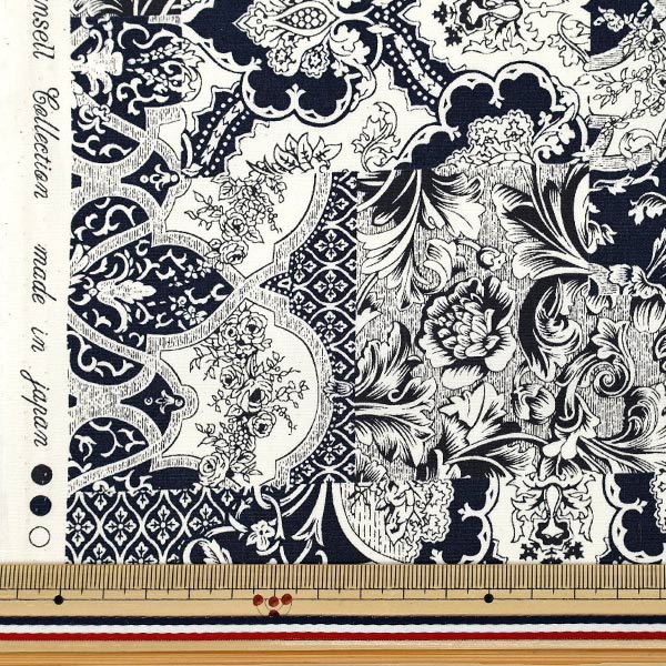 [Quantity from 5] Fabric "Broad Calico White x Navy YUZ-939-2" 【Yuzawayaoriginal】