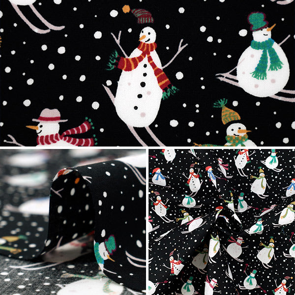 [Quantity from 5] Fabric “Broad Snowman Black YUZ-941-1" 【Yuzawayaoriginal】