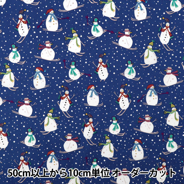 [Quantity from 5] Fabric “Broad Snowman Blue YUZ-941-2" 【Yuzawayaoriginal】