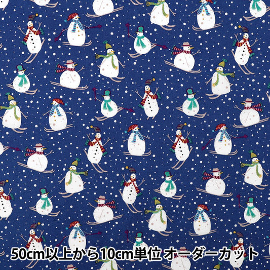 [Quantity from 5] Fabric “Broad Snowman Blue YUZ-941-2" 【Yuzawayaoriginal】
