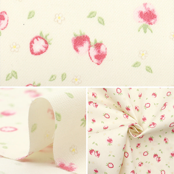 [Quantity starting from 5] Fabric "Super water-repellent twill that repels water, white, strawberry" 【Yuzawayaoriginal】