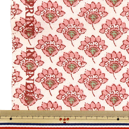 [Quantity starting from 5] Fabric "IndiaSheetingPrinted floral pattern beige x pink RAM-SHE-25A"