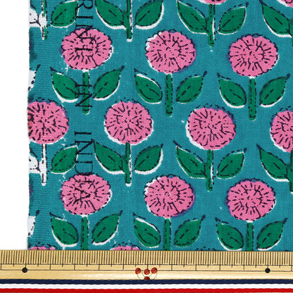 [Quantity starting from 5] Fabric "IndiaSheetingPrinted floral pattern blue x pink RAM-SHE-25B"