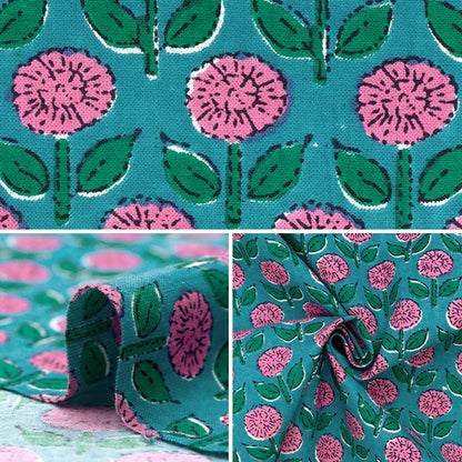 [Quantity starting from 5] Fabric "IndiaSheetingPrinted floral pattern blue x pink RAM-SHE-25B"