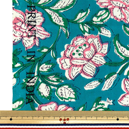 [Quantity starting from 5] Fabric "IndiaSheetingPrinted Sarasa Green x Pink RAM-SHE-25C"