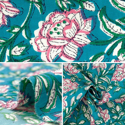 [Quantity starting from 5] Fabric "IndiaSheetingPrinted Sarasa Green x Pink RAM-SHE-25C"