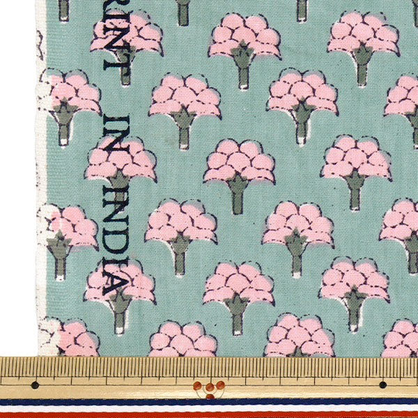 [Quantity starting from 5] Fabric "IndiaSheetingPrinted floral pattern gray x pink RAM-SHE-25D"