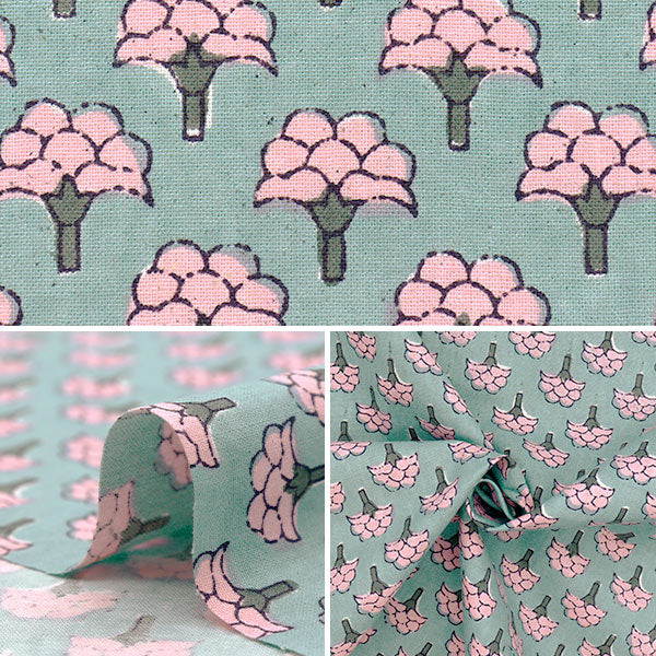 [Quantity starting from 5] Fabric "IndiaSheetingPrinted floral pattern gray x pink RAM-SHE-25D"
