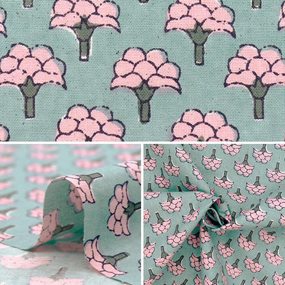 [Quantity starting from 5] Fabric "IndiaSheetingPrinted floral pattern gray x pink RAM-SHE-25D"