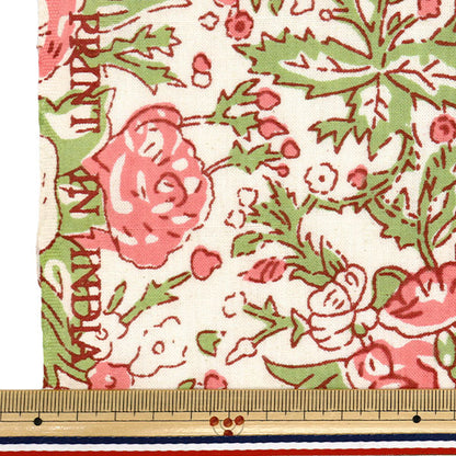 [Quantity starting from 5] Fabric "IndiaSheetingPrinted floral pattern beige x pink RAM-SHE-25F"