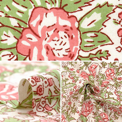 [Quantity starting from 5] Fabric "IndiaSheetingPrinted floral pattern beige x pink RAM-SHE-25F"