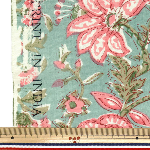 [Quantity starting from 5] Fabric "IndiaSheetingPrinted floral pattern green x pink RAM-SHE-25G"