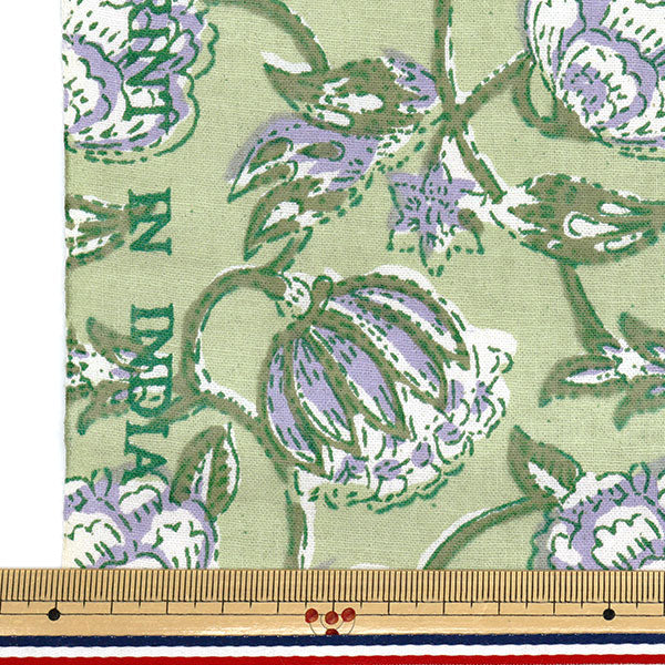 [Quantity starting from 5] Fabric "IndiaSheetingPrinted Sarasa Green x Purple RAM-SHE-25H"