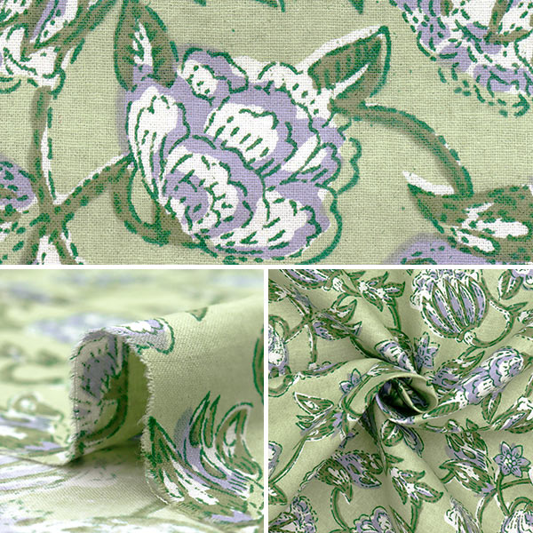 [Quantity starting from 5] Fabric "IndiaSheetingPrinted Sarasa Green x Purple RAM-SHE-25H"