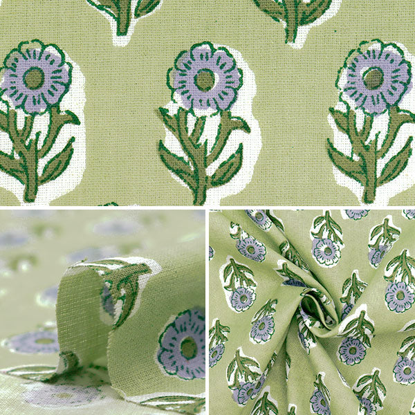 [Quantity starting from 5] Fabric "IndiaSheetingPrinted floral pattern green x purple RAM-SHE-25I"