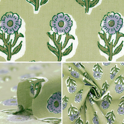 [Quantity starting from 5] Fabric "IndiaSheetingPrinted floral pattern green x purple RAM-SHE-25I"