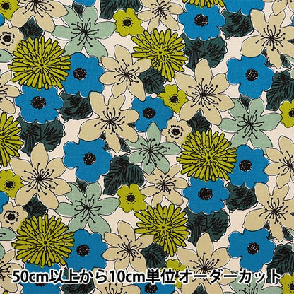 [From quantity 5] Fabric "Ukono's cloth cotton linen canvas flower pattern blue x yellow up5929-blye" COTTON KOBAYASHI