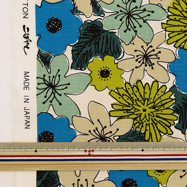 [From quantity 5] Fabric "Ukono's cloth cotton linen canvas flower pattern blue x yellow up5929-blye" COTTON KOBAYASHI
