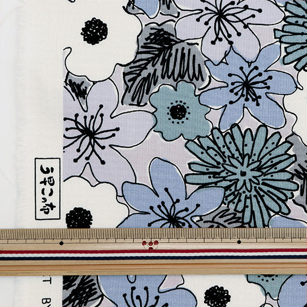 [From quantity 5] Fabric "Ukono Cotton Cotton Hinen Canvas Flower Pattern Light Blue Up5929-LBL" COTTON KOBAYASHI