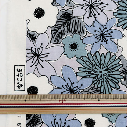 [From quantity 5] Fabric "Ukono Cotton Cotton Hinen Canvas Flower Pattern Light Blue Up5929-LBL" COTTON KOBAYASHI