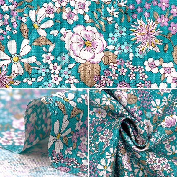 [From quantity 5] Fabric 『Sheeting Elegant Flower Blue Green ACS1095-A" COTTON KOBAYASHI