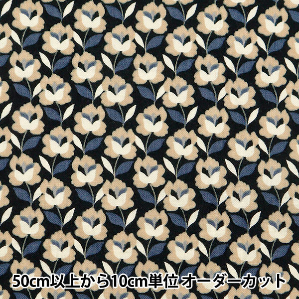[From quantity 5] Fabric 『Sheeting Modern Rose Navy x Beige ACS1099-C" COTTON KOBAYASHI