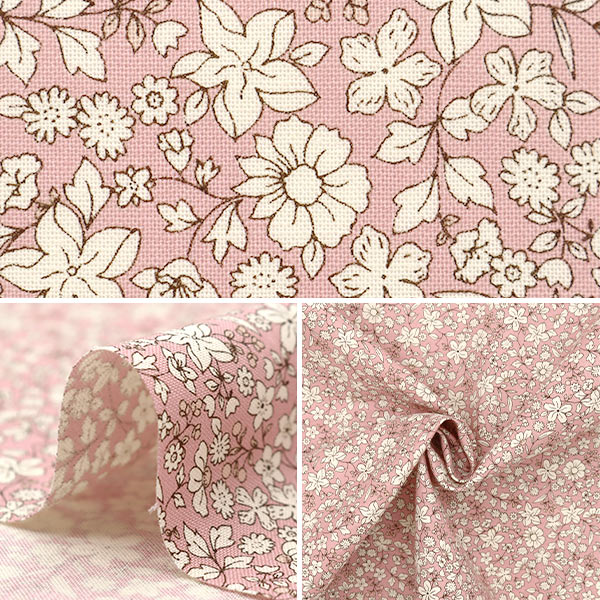 [Quantity starting from 5] Fabric 『Sheeting White Flower Pink ACS1098-A" COTTON KOBAYASHI