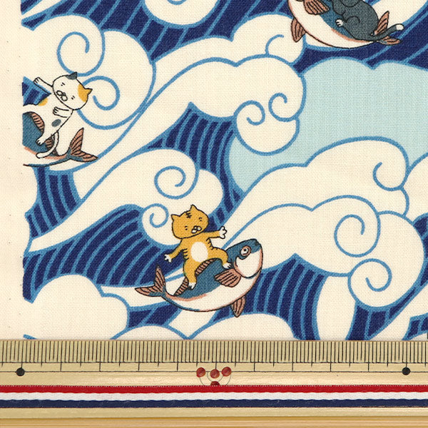 [数量从5开始] 织物 『板材织物 猫冲浪蓝色ACS1103-A" COTTON KOBAYASHI