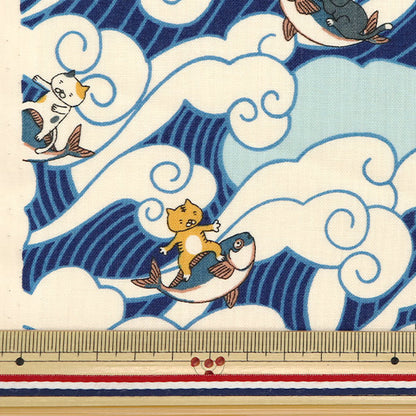 [数量从5开始] 织物 『板材织物 猫冲浪蓝色ACS1103-A" COTTON KOBAYASHI