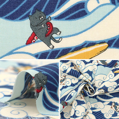 [数量从5开始] 织物 『板材织物 猫冲浪蓝色ACS1103-A" COTTON KOBAYASHI