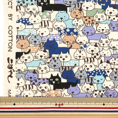 [Quantity starting from 5] Fabric 『Sheeting Cat-filled Blue ACS1107-B" COTTON KOBAYASHI
