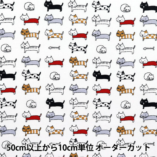 [数量从5开始] 织物 『板材织物 对齐的猫白色ACS1101-B" COTTON KOBAYASHI