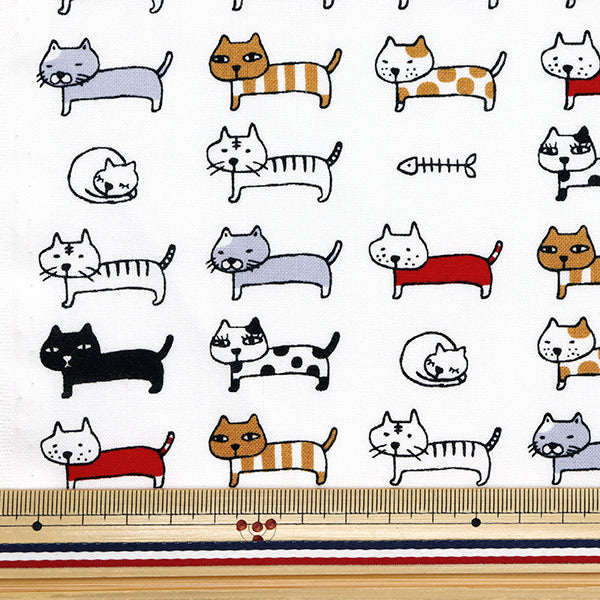 [数量从5开始] 织物 『板材织物 对齐的猫白色ACS1101-B" COTTON KOBAYASHI
