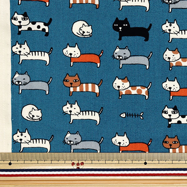 [数量从5开始] 织物 『板材织物 对齐的猫蓝色ACS1101-D" COTTON KOBAYASHI